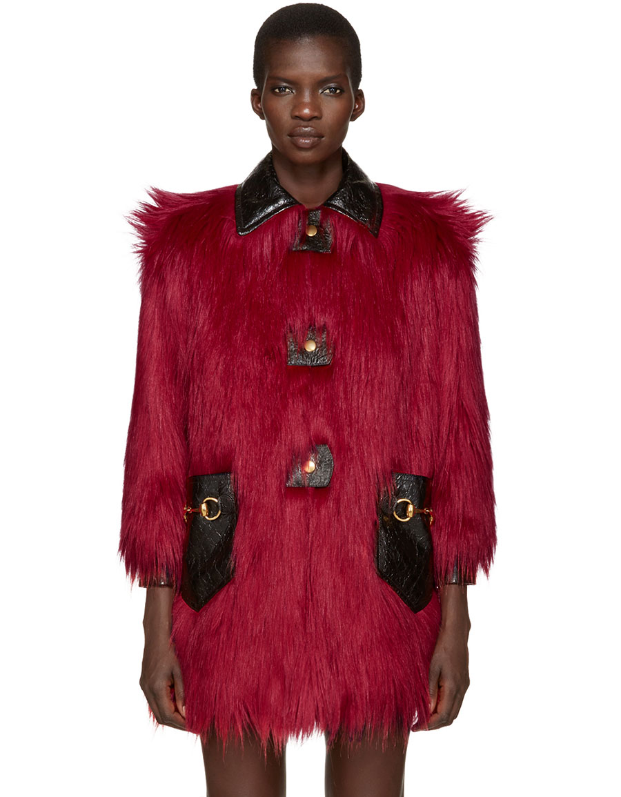 GUCCI Red Faux-Fur & Leather Shag Coat · VERGLE