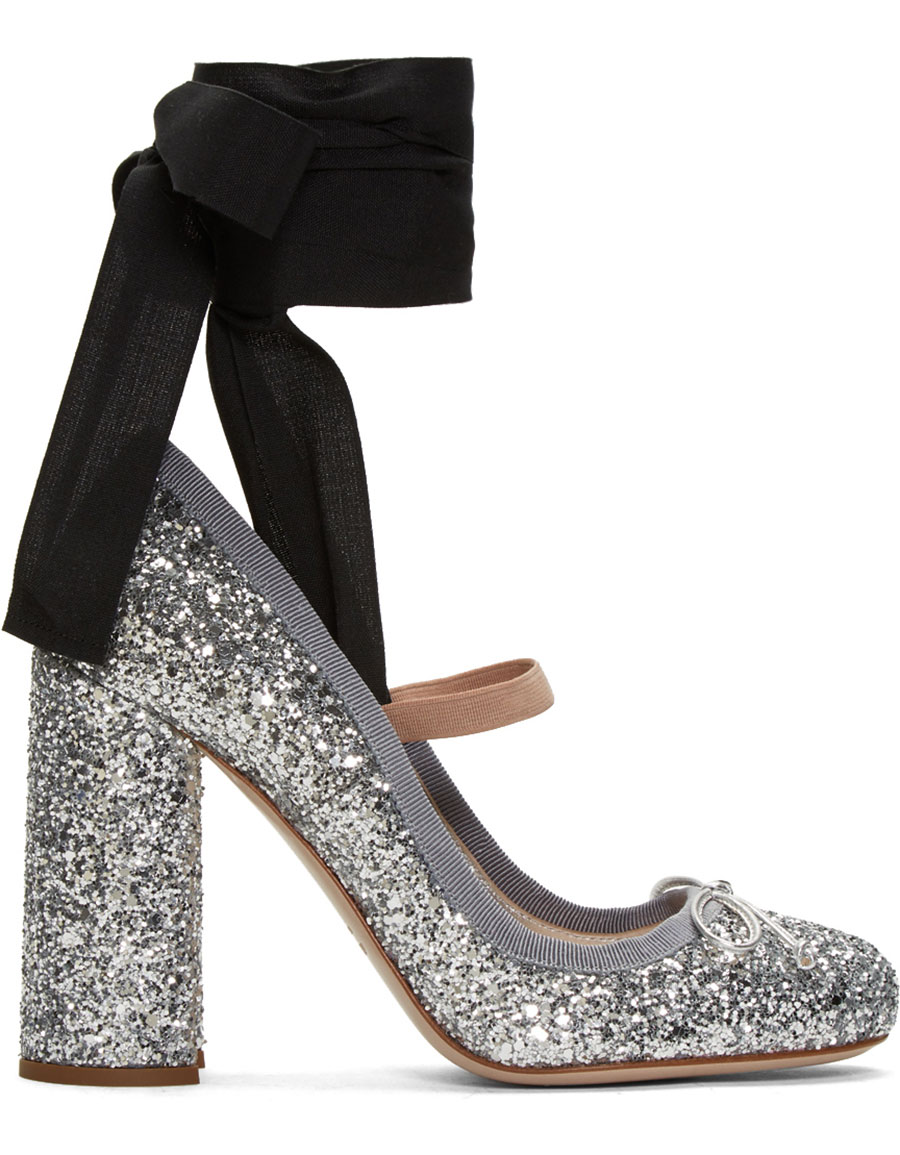 MIU MIU Silver Glitter Ballerina Heels · VERGLE