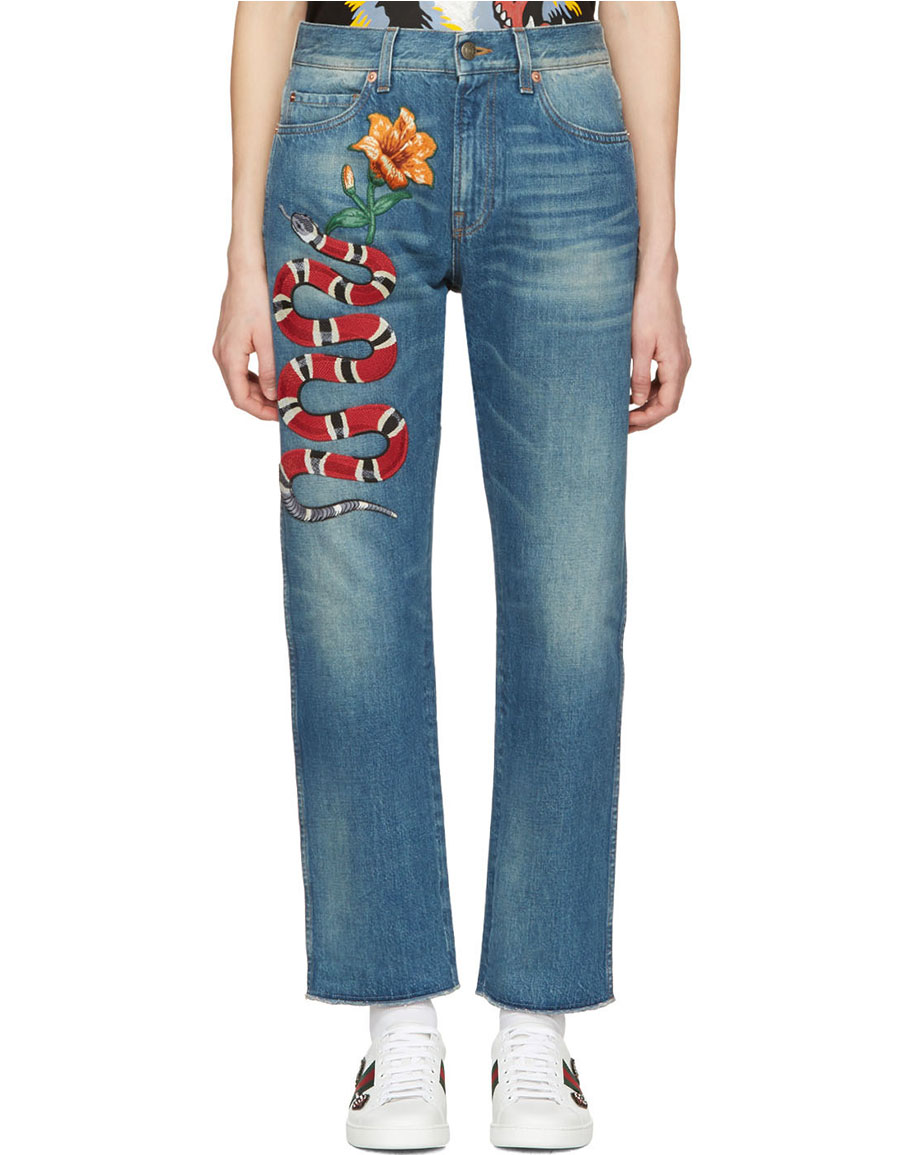 GUCCI Blue Snake Flower Jeans VERGLE