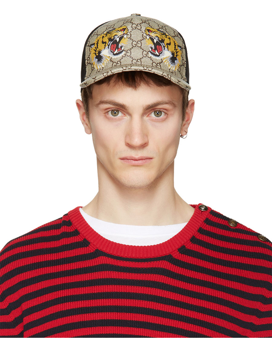 bomuld krog hår GUCCI Brown GG Tiger Baseball Cap · VERGLE