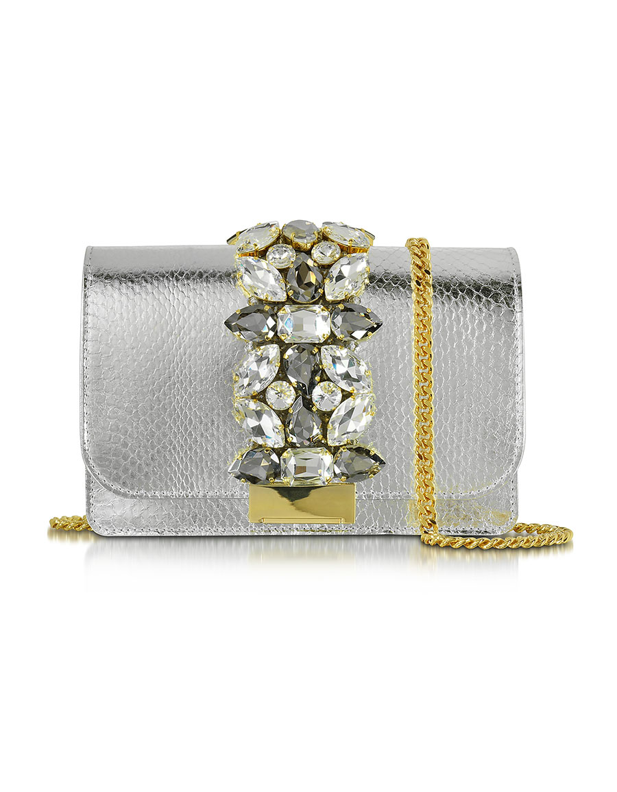GEDEBE Clicky Silver Snake Leather Clutch VERGLE