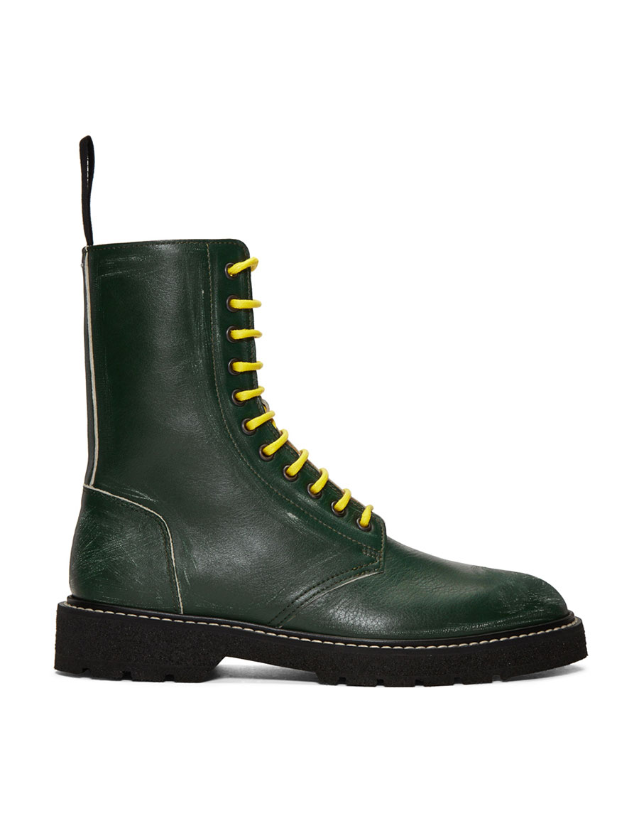 MAISON MARGIELA Green Leather Distressed Boots VERGLE