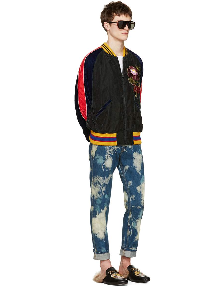 gucci flower velvet bomber jacket