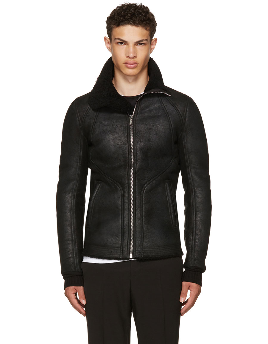 RICK OWENS Black Shearling Intarsia High Neck Jacket · VERGLE RICK OWENS Black Shearling Intarsia High Neck Jacket · VERGLE