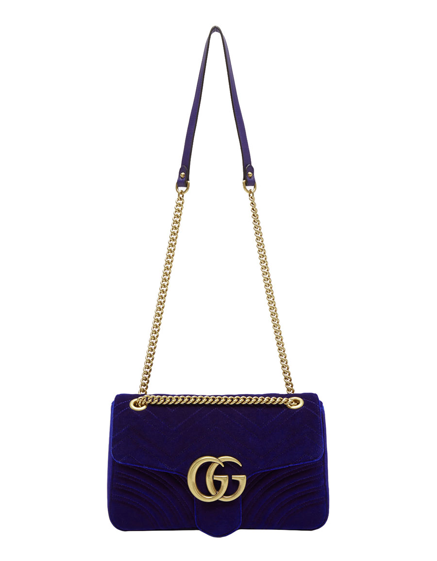 gucci marmont blue velvet bag