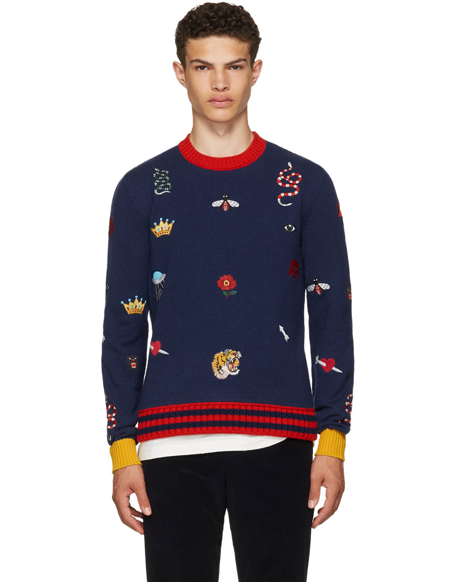 GUCCI Navy Embroidered Sweater · VERGLE