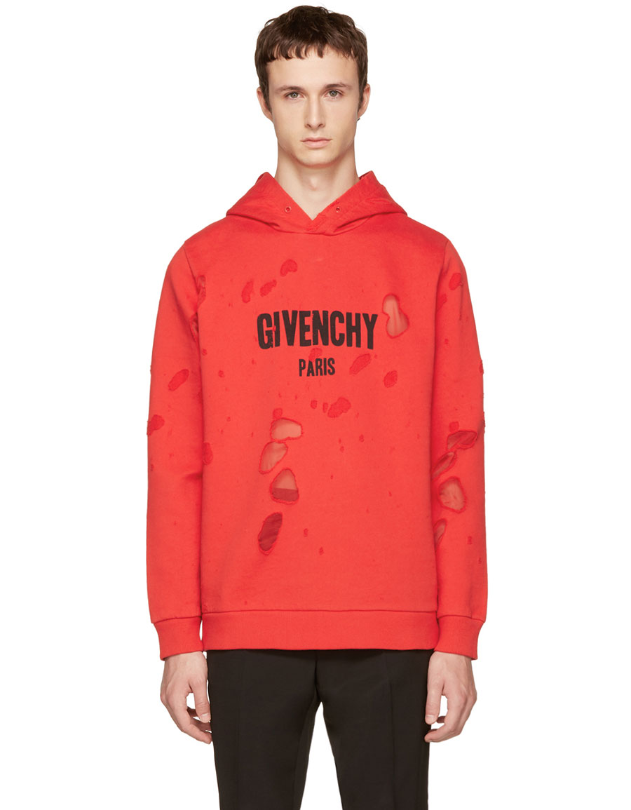 givenchy red distressed hoodie