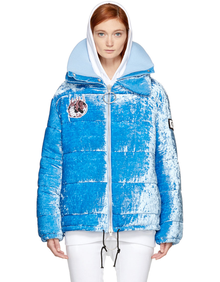 OFF-WHITE Blue Velvet Baggy Puffer Jacket · VERGLE