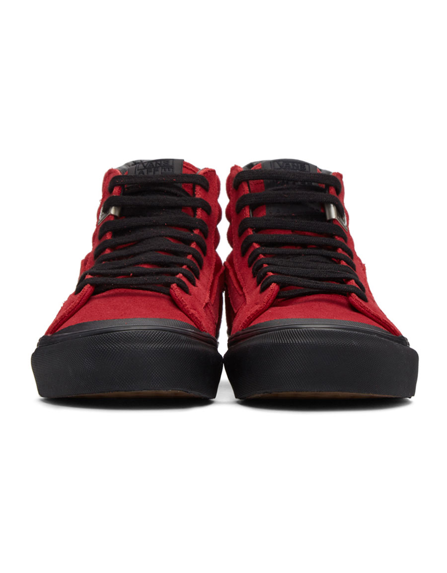 high top vans red and black