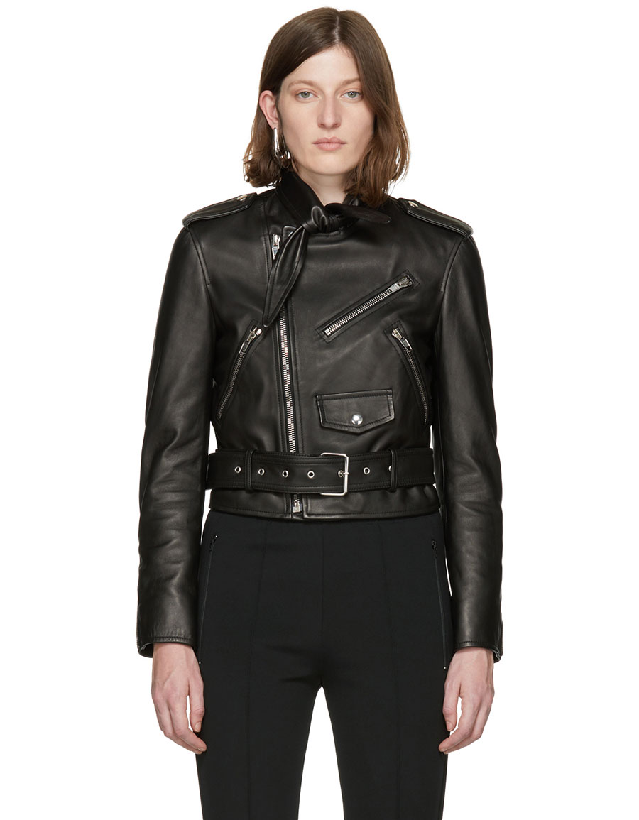 BALENCIAGA Black Leather Scarf Biker Jacket · VERGLE