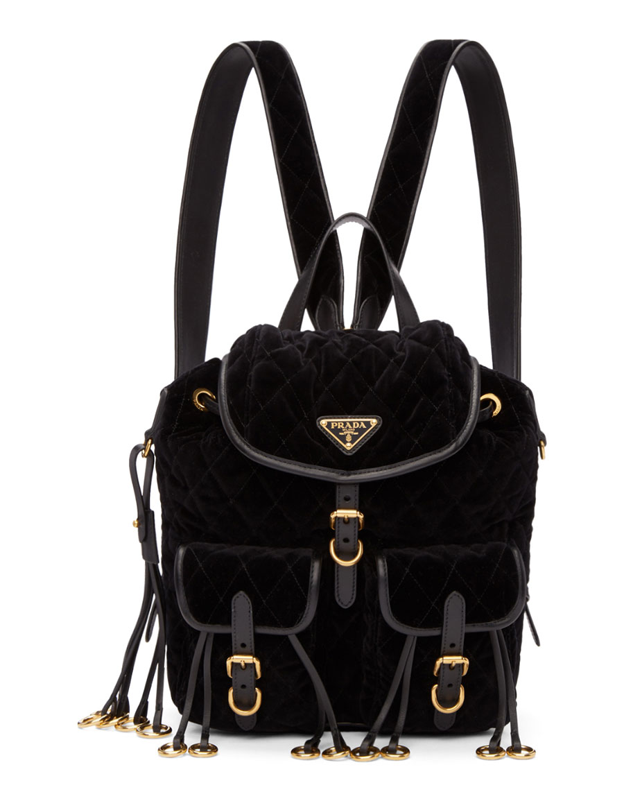 PRADA Black Quilted Velvet Backpack 