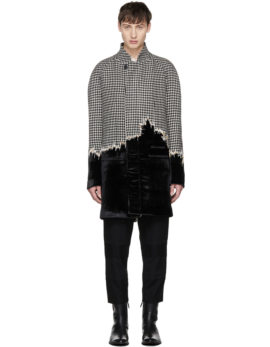 HAIDER ACKERMANN Black White Houndstooth Velvet Coat VERGLE