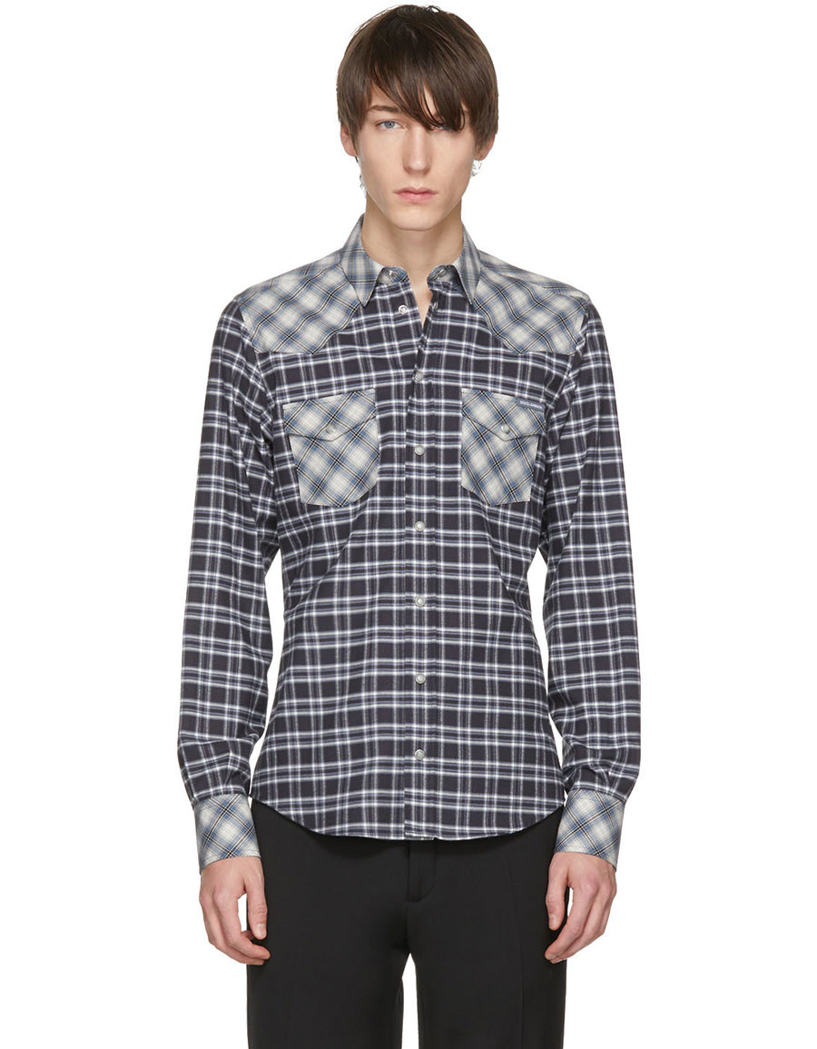 DOLCE & GABBANA Blue & Black Check Western Shirt · VERGLE