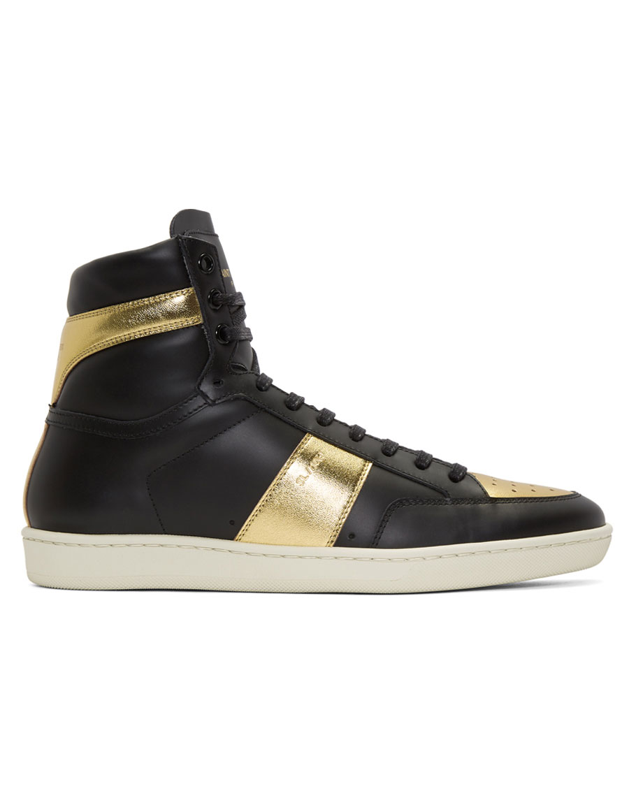black and gold saint laurent sneakers