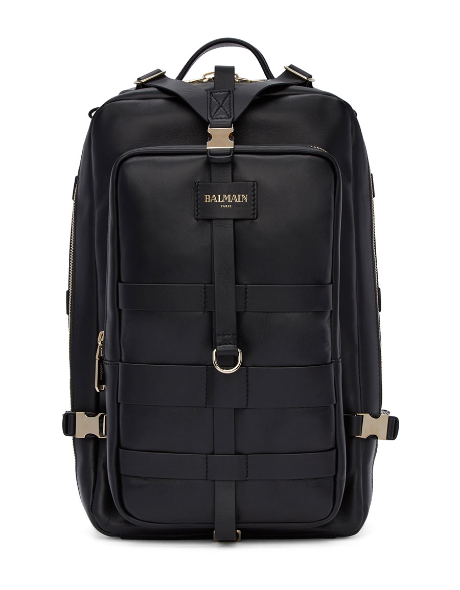 BALMAIN Black Leather Nomad Backpack VERGLE
