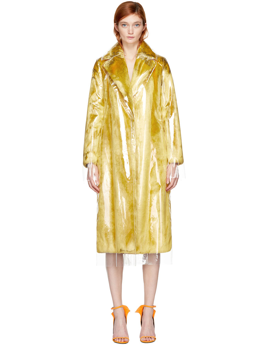 CALVIN KLEIN Yellow Plastic Faux-Fur Coat · VERGLE