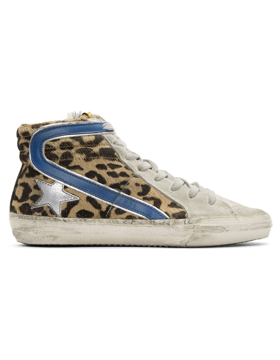 GOLDEN GOOSE Multicolor Leopard Slide High-Top Sneakers · VERGLE