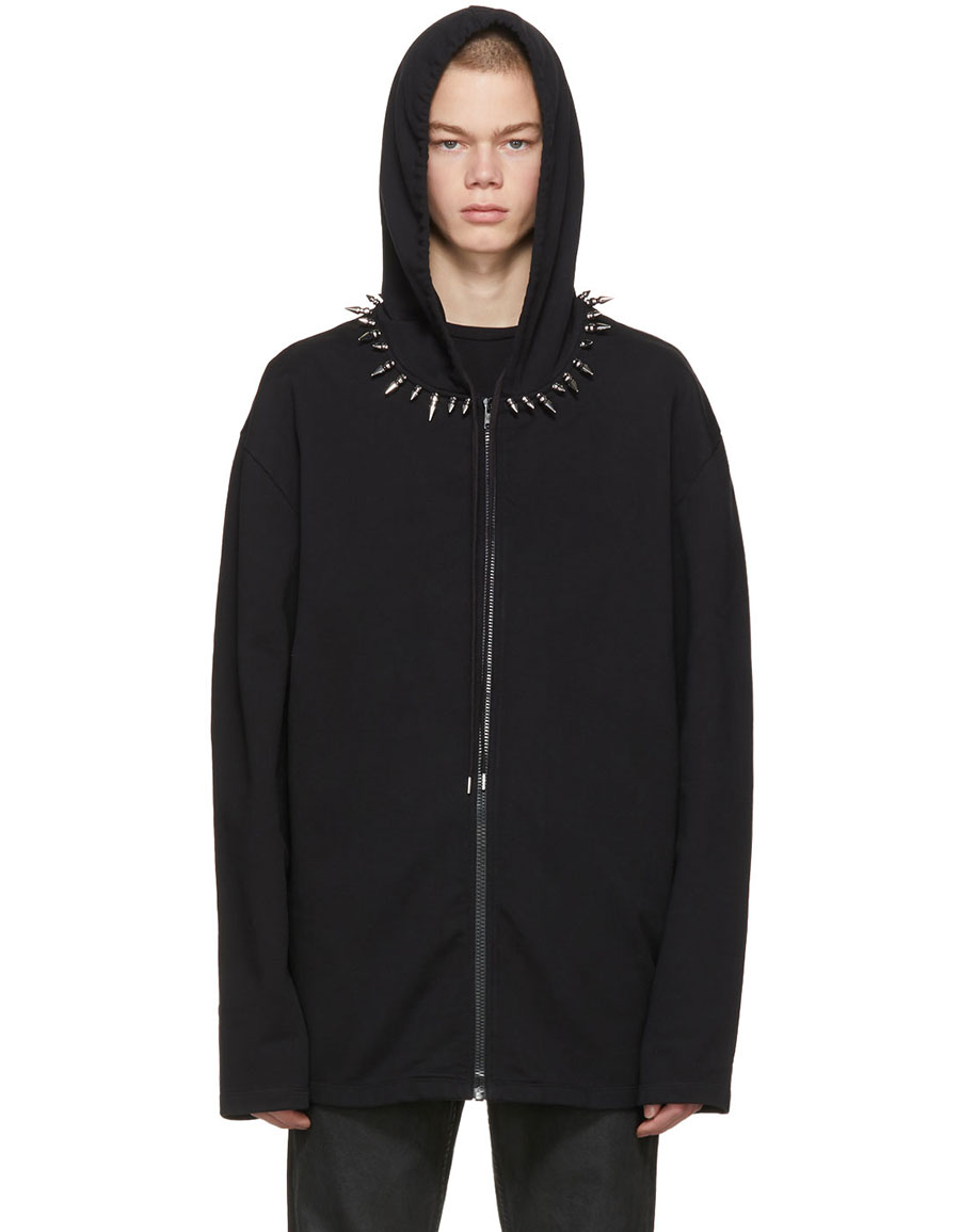 HELMUT LANG Black Re-Edition Stud Collar Hoodie · VERGLE