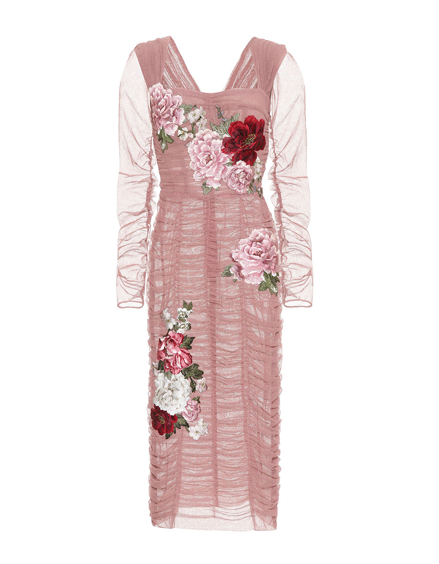 dolce and gabbana pink tulle dress Dolce & Gabbana Ballet Pink Sheer Corseted Tulle Gown With Puff Sleeves