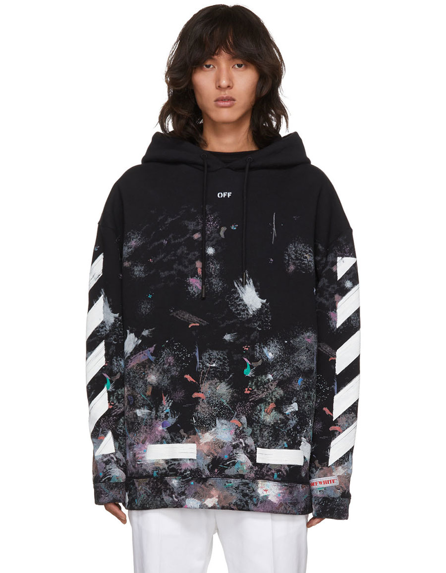 OFF-WHITE SSENSE Exclusive Black Brushed Diagonal Arrows Galaxy Hoodie ·  VERGLE