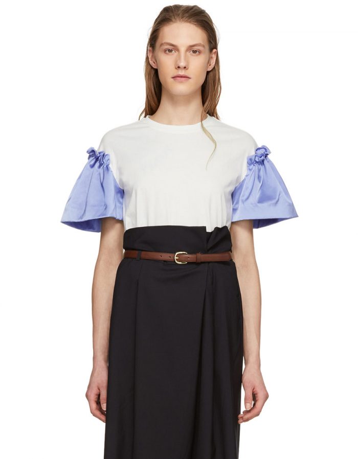 Ganni Washed Stretch Cotton Frill Sleeve Top 600070867grn