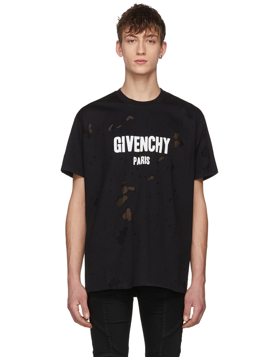 GIVENCHY Black Distressed Logo T-Shirt 