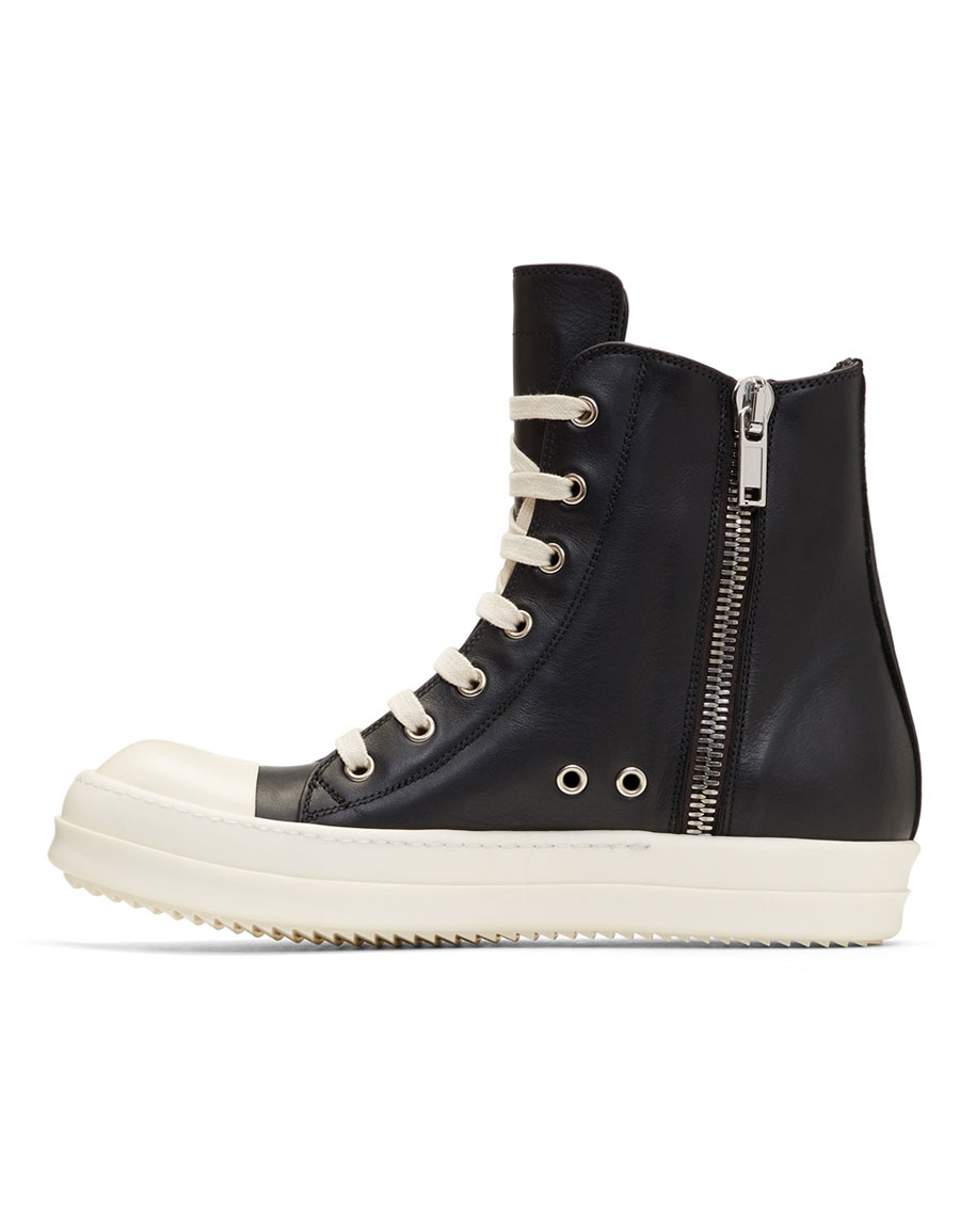 rick owens black leather high top sneakers