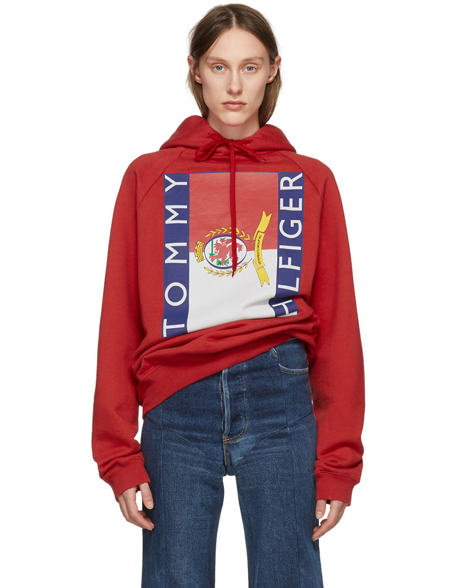 vetements x tommy hilfiger layered embroidered cotton hoodie