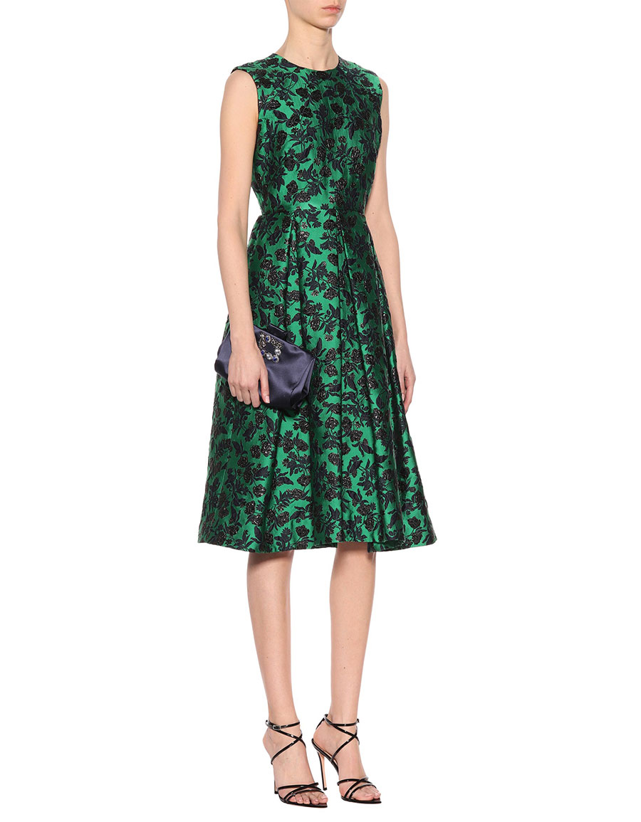 green brocade dress