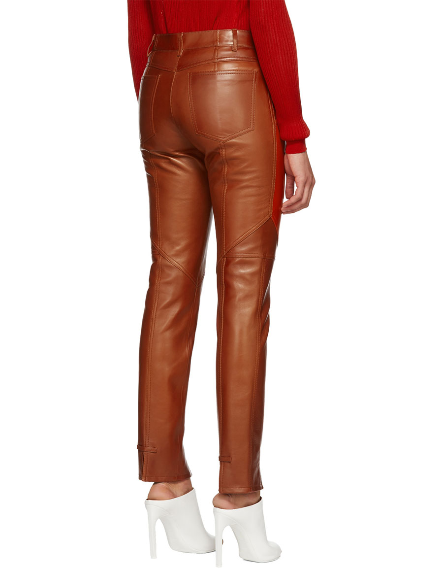orange leather pants