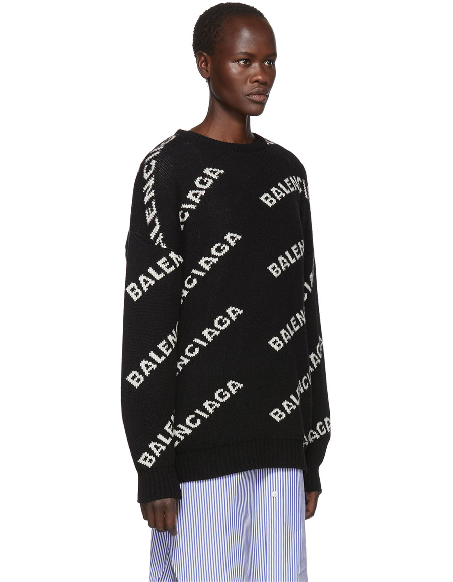 balenciaga black all over logo crewneck sweater
