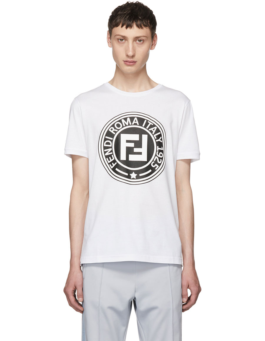 FENDI White 'Roma' Logo T-Shirt · VERGLE