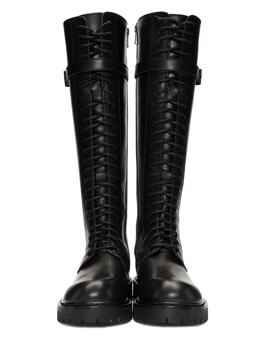 ANN DEMEULEMEESTER Black Tall Lace-Up Boots · VERGLE