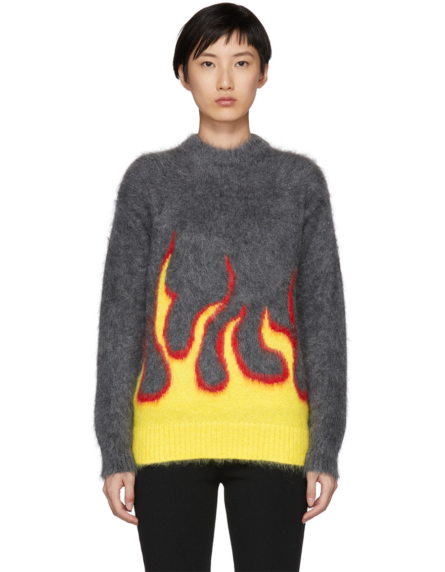 PRADA Grey Mohair Flame Crewneck Sweater · VERGLE