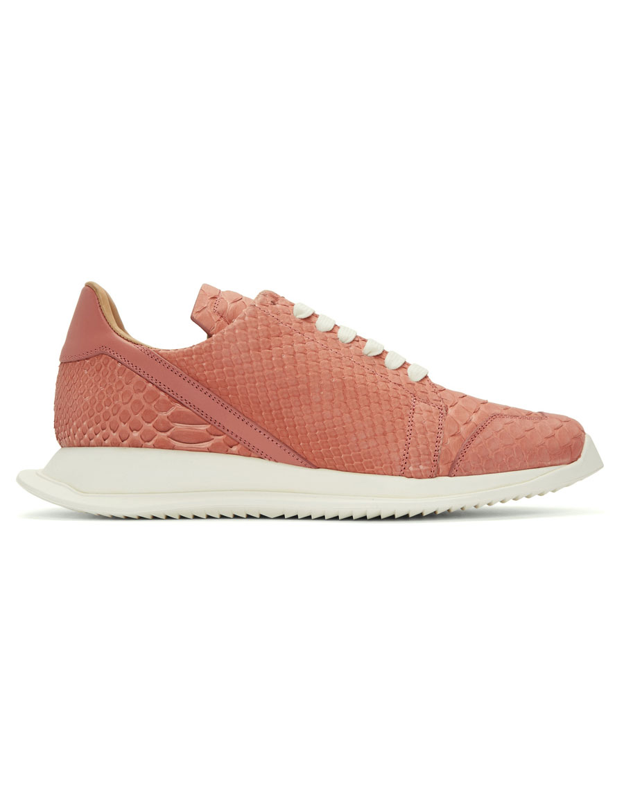 RICK OWENS Pink Python Oblique Sneakers VERGLE