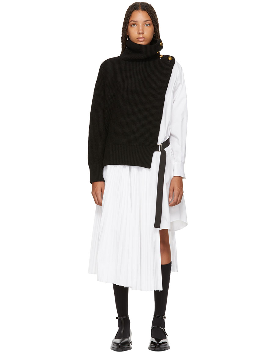 SACAI Black & White Knit Shirting Combo Dress · VERGLE SACAI Black & White Knit Shirting Combo Dress · VERGLE