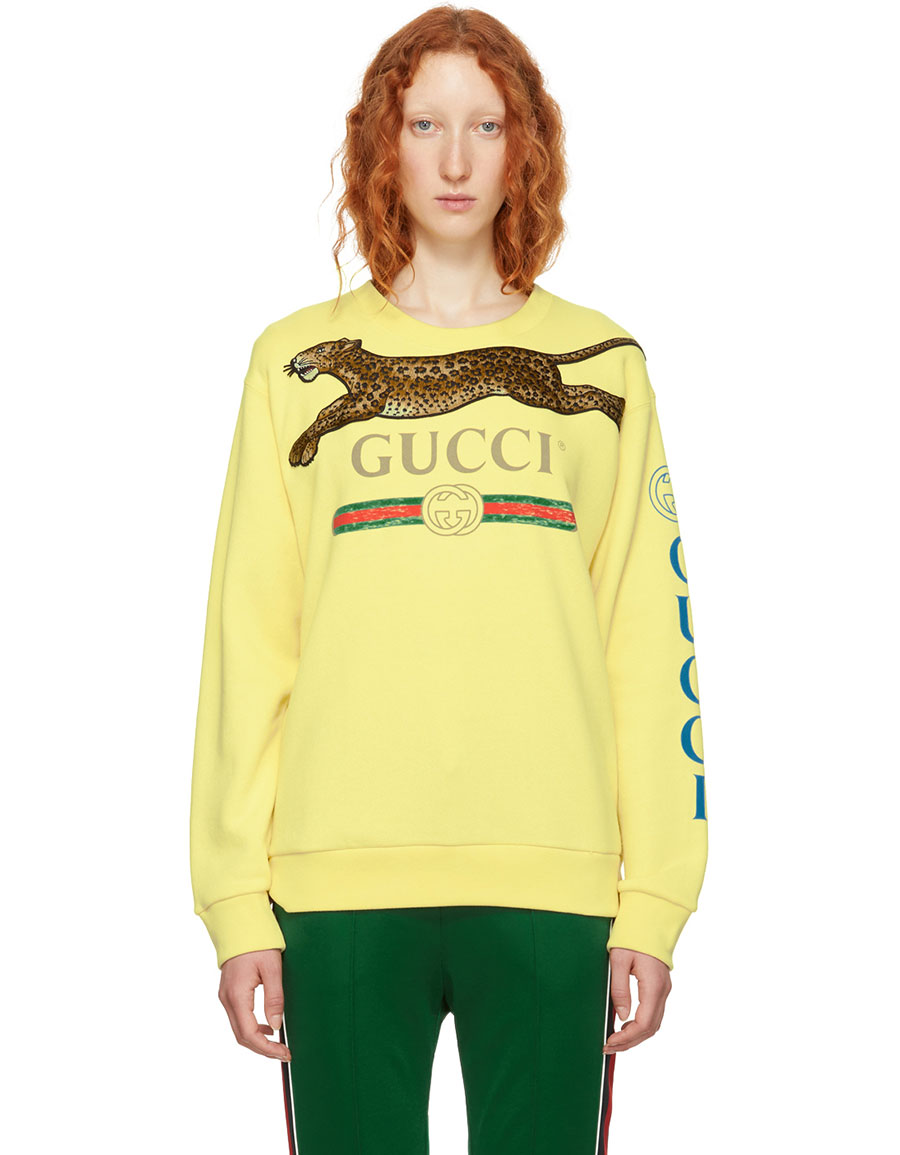 GUCCI Yellow Embroidered Leopard Logo Sweater · VERGLE