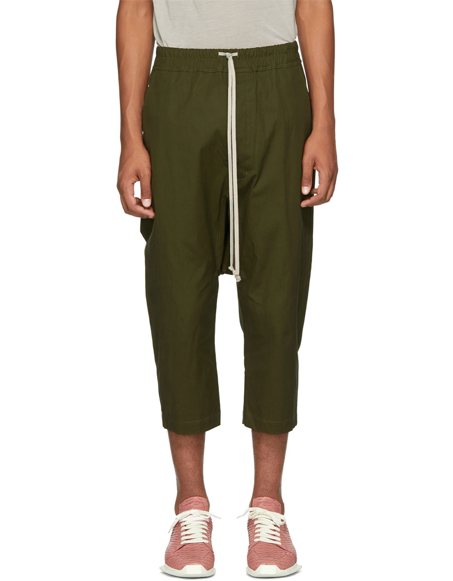 RICK OWENS Green Drawstring Cropped Trousers · VERGLE RICK OWENS Green Drawstring Cropped Trousers · VERGLE