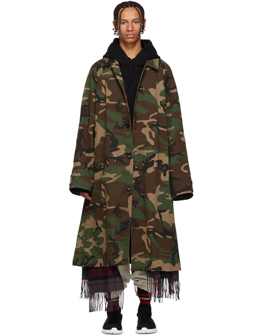 VETEMENTS Green Camo Scarf Trench Coat · VERGLE