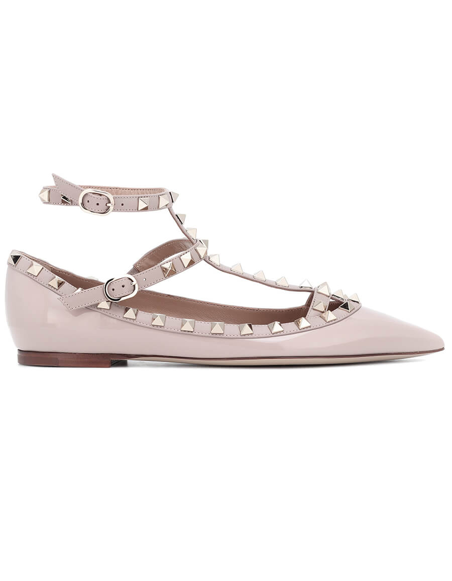 Rockstud patent leather ballet flats