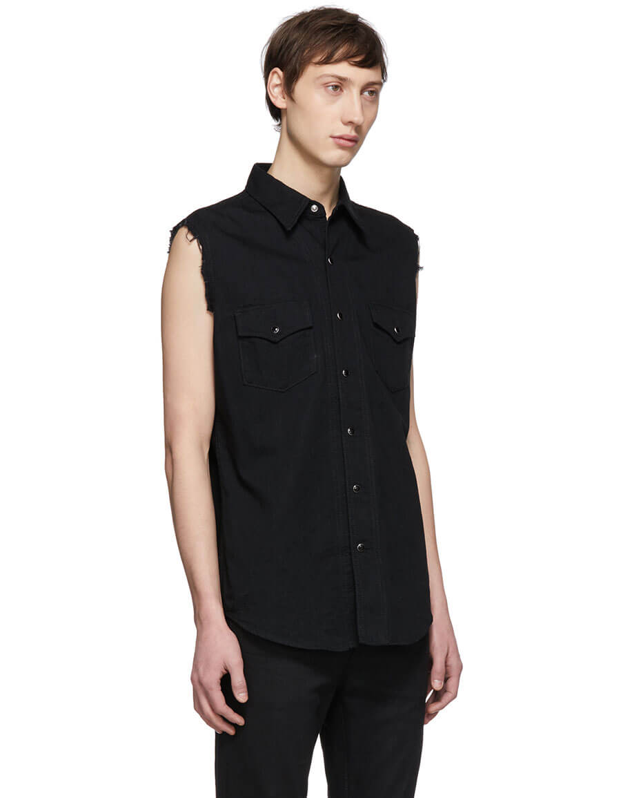 black denim sleeveless shirt