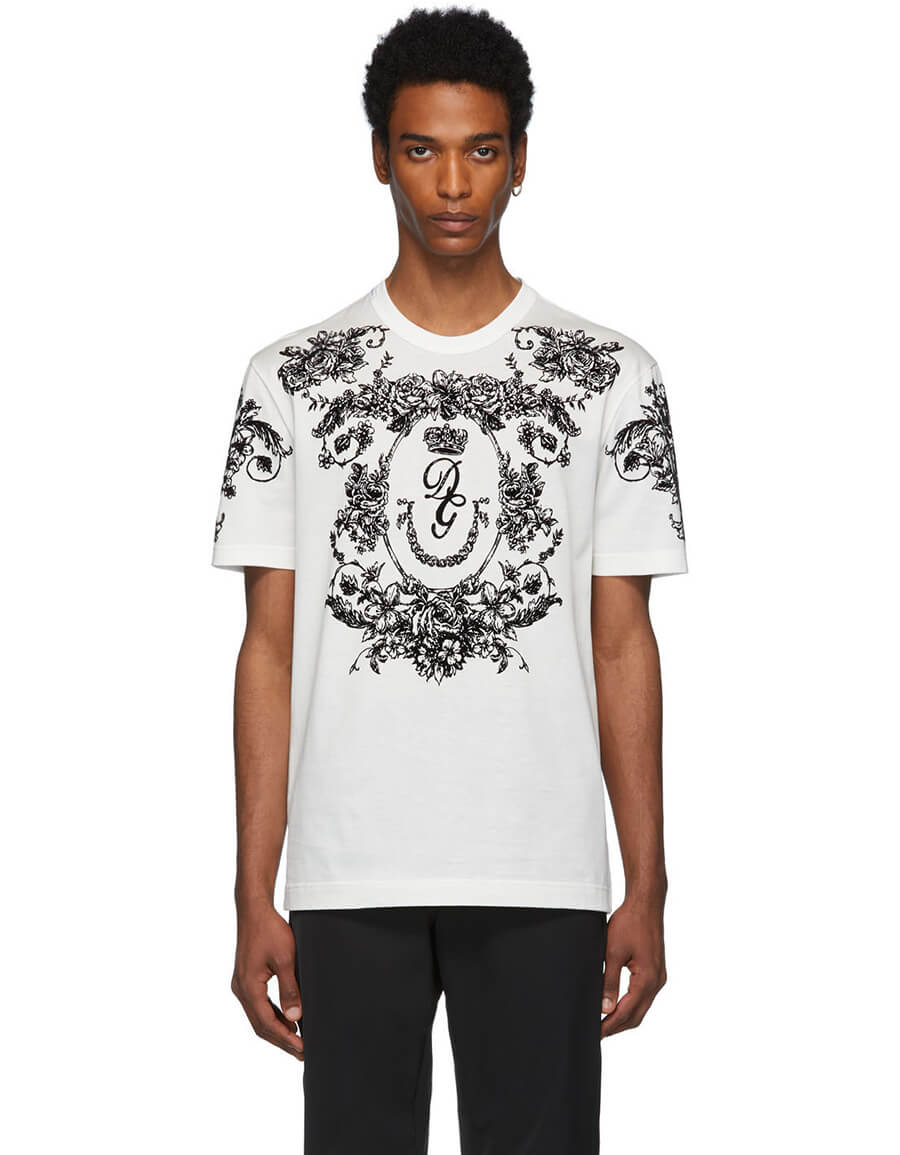 DOLCE & GABBANA White Logo Flocked T-Shirt · VERGLE DOLCE & GABBANA White Logo Flocked T-Shirt · VERGLE