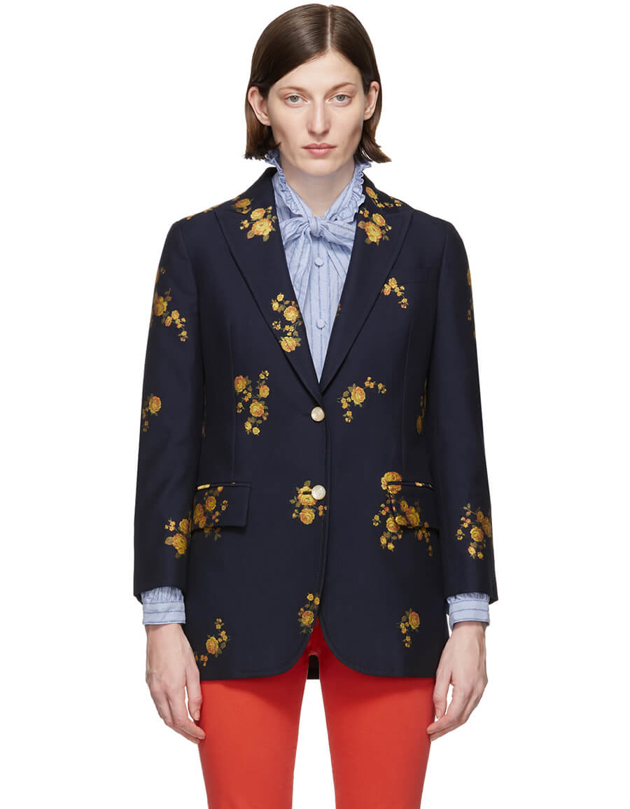 GUCCI Navy Floral Fil Coupé Blazer · VERGLE