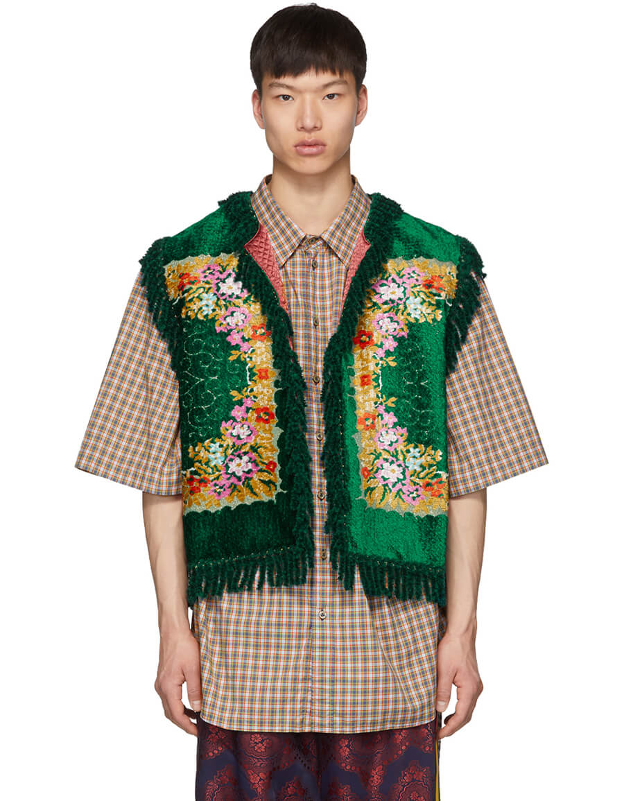 twaalf Precies Binnenwaarts GUCCI Green Floral Velvet Jacquard Vest · VERGLE