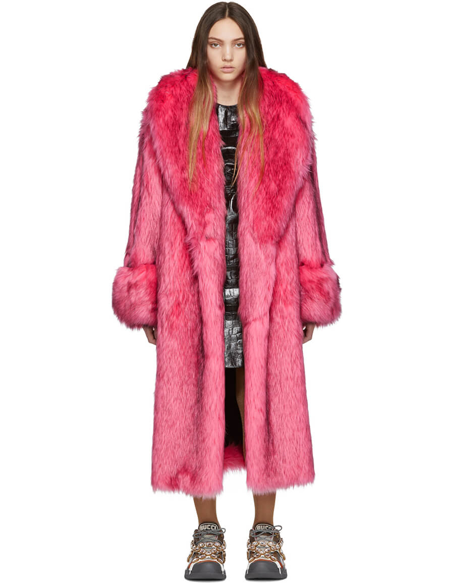 GUCCI Pink Faux-Fur Oversized Coat · VERGLE