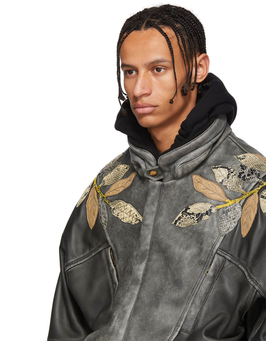 gucci leather bomber jacket with appliqués