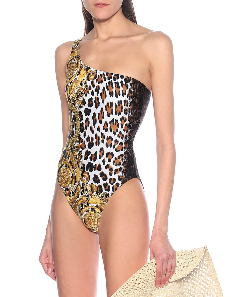 leopard print one shoulder swimsuit
