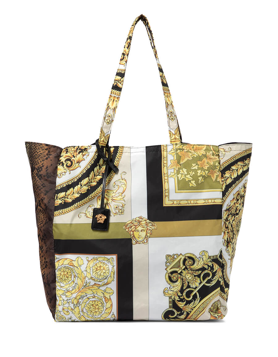 NEW Versace Black and Gold Baroque Printed Tote Bag with Medusa