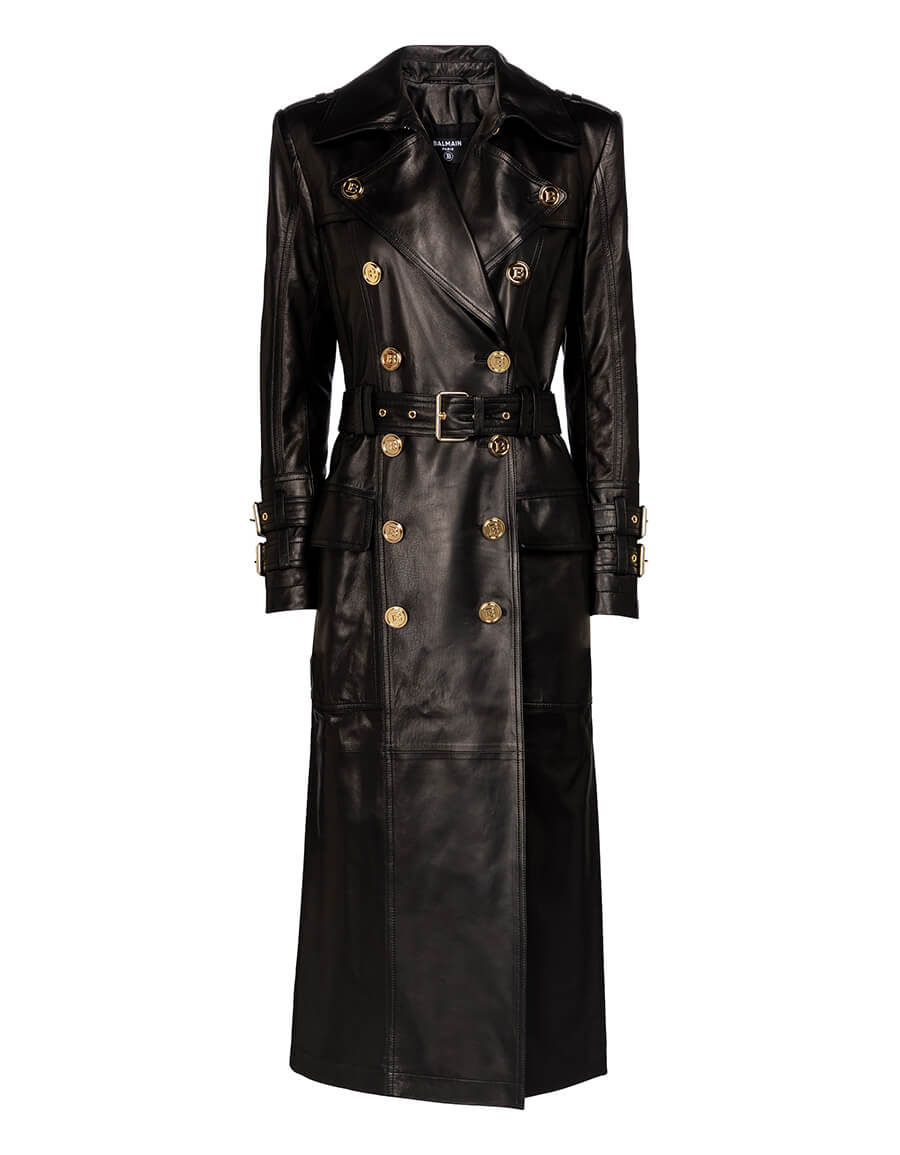 BALMAIN Leather trench coat VERGLE