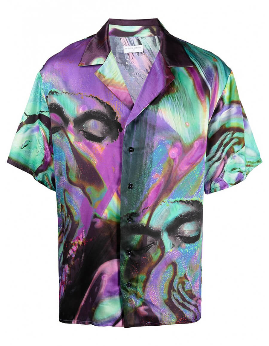 IH NOM UH NIT PRINTED SILK BLEND SHIRT VERGLE